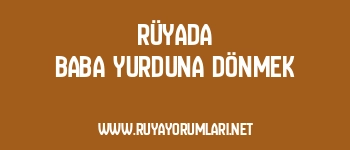 Rüyada Baba Yurduna Dönmek