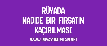 Rüyada Nadide Bir Fırsatın Kaçırılması: